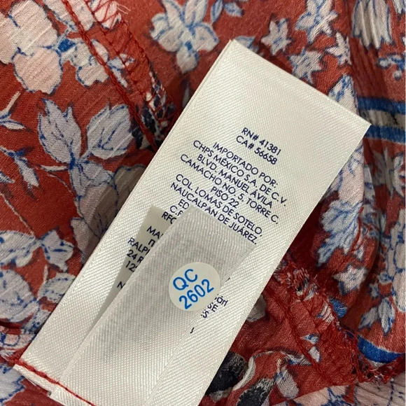 Chaps by Ralph Lauren women’s red bohemian floral 1/2 sleeves flowy festive top - Picture 6 of 7